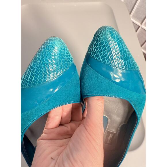 White House Black Market Teal Ballet Flats Women’s Size 8 Suede & Patent Cap Toe - Picture 5 of 5